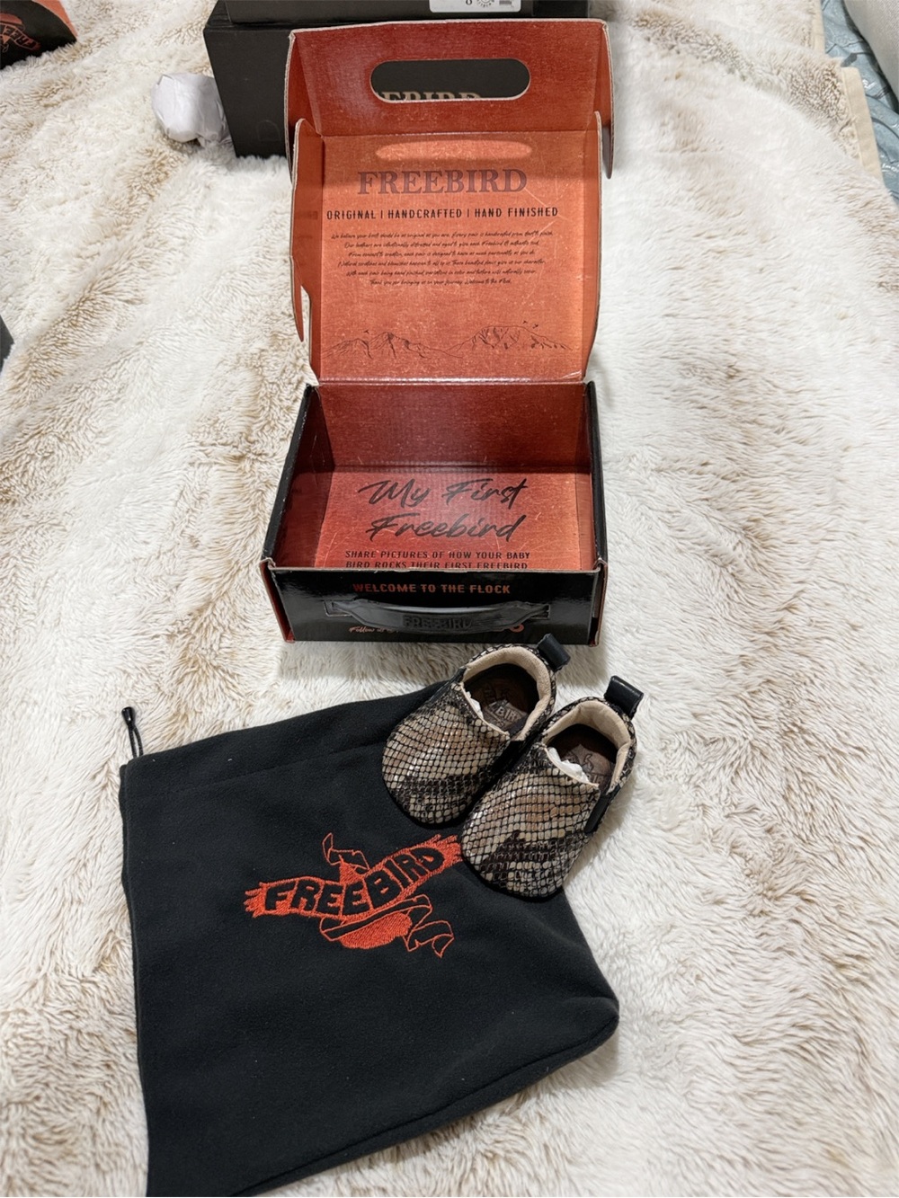 RARE Freebird Baby Kicks Blue Snake Leather Shoes 0-3 Months NIB + Box & Bag
